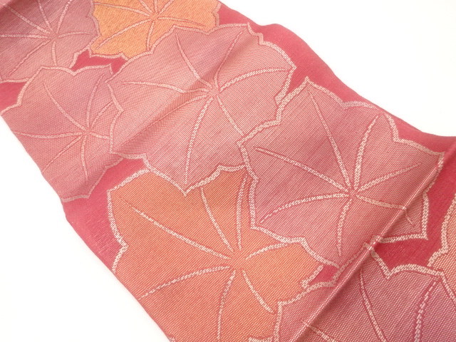 JAPANESE KIMONO / FUKURO OBI / FOR SUMMER / SILK / WOVEN LEAVES